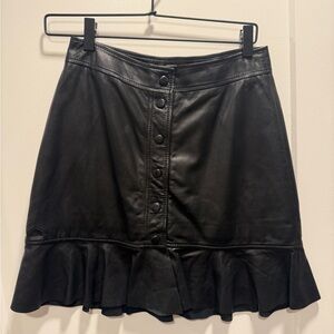 Ganni Black Leather Ruffle Mini Skirt